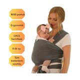 Kycbaby %100 Pamuk CPCS Sertifikalı Sling Bebeğinizin Konforu ve Güvenliği İçin Bebek Taşıma Şalı - Koyu Gri
