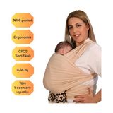 Kycbaby %100 Pamuk CPCS Sertifikalı Sling Bebeğinizin Konforu ve Güvenliği İçin Bebek Taşıma Şalı - Soft Bej
