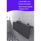 Kydonia Home 4 Köşesi Oval Antrasit Gri Sabit Raflı Duvara Monte Kırma Katlanır Yemek Mutfak Masası - 60x90 cm