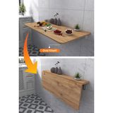 Kydonia Home 60 x 90 cm Çam Ahşap Desenli Sabit Raflı Duvara Monte Kırma Katlanır Yemek Mutfak Masası - 60x90 cm