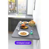 Kydonia Home 60X110 Cm 4 Köşe Oval Antrasit Gri Duvara Monte Kırma Katlanır Yemek Masası