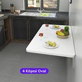 Kydonia Home 60x110 Cm 4 Köşe Oval Duvara Monte Kırma Katlanır Masa Mat Beyaz