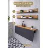 Kydonia Home 60X110 cm Katlanır Duvara Monte Masa ve 2 Adet Raf Seti Oval Köşeli Çift Renkli - Antrasit - Çam - 60 x 110 cm