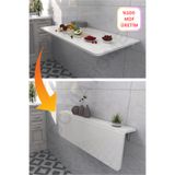 Kydonia Home 60x110 cm Oval Köşeli Beyaz Sabit Raflı Duvara Monte Kırma Katlanır Masa