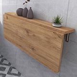 Kydonia Home 60x110 Cm Oval Köşeli Sabit Raflı Duvara Monte Kırma Katlanır Masa Çam Ahşap Desenli