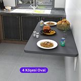 Kydonia Home 60x90 Cm 4 Köşe Oval Duvara Monte Kırma Katlanır Masa Antrasit Gri