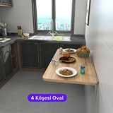 Kydonia Home 60x90 Cm 4 Köşe Oval Duvara Monte Kırma Katlanır Masa Çam Ahşap Desenli