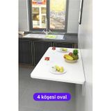 Kydonia Home 60X90 Cm 4 Köşe Oval Mat Beyaz Duvara Monte Kırma Katlanır Yemek Masası
