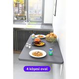 Kydonia Home 60X90 cm 4 Köşesi Oval Antrasit Renk Duvara Monte Kırma Katlanır Mutfak Masası