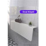Kydonia Home 60x90 cm Oval Köşeli Beyaz Sabit Raflı Duvara Monte Kırma Katlanır Masa