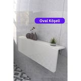 Kydonia Home 60X90 cm Oval Köşeli Beyaz Sabit Raflı Duvara Monte Kırma Katlanır Mutfak Masası