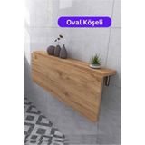 Kydonia Home 60X90 Cm Oval Köşeli Çam Ahşap Desenli Sabit Raflı Duvara Monte Kırma Katlanır Masa