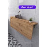 Kydonia Home 60X90 cm Oval Köşeli Çam Ahşap Desenli Sabit Raflı Duvara Monte Kırma Katlanır Mutfak Masası