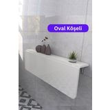 Kydonia Home 60x90 Cm Oval Köşeli Sabit Raflı Duvara Monte Kırma Katlanır Masa Beyaz Mat