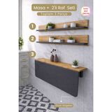 Kydonia Home 60X90 Katlanır Duvara Monte Masa ve 2 Adet 15X90 Raf Seti Oval Köşeli Çift Renk - Antrasit - Çam