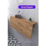 Kydonia Home 72X45 Cm Oval Köşeli Çam Ahşap Desenli Sabit Raflı Duvara Monte Kırma Katlanır Yemek Masası