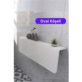 Kydonia Home 90X60 Cm Oval Köşeli Mat Beyaz Sabit Raflı Duvara Monte Kırma Katlanır Yemek Masası