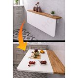 Kydonia Home Çam Beyaz Renk Katlanır Açılır Kapanır Duvara Monte Masa Oval Köşeli - 60x90 cm
