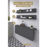 Kydonia Home Duvara Monte Katlanır Masa + 2’li Raf Seti 60 X 110 Cm Oval Köşe Yer Kaplamaz Çok Amaçlı Masa Antrasit Gri