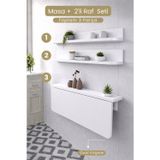 Kydonia Home Duvara Monte Katlanır Masa + 2’li Raf Seti 60 x 110 cm Oval Köşe Yer Kaplamaz Çok Amaçlı Masa
