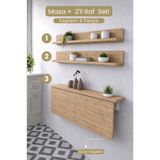Kydonia Home Duvara Monte Katlanır Masa + 2’li Raf Seti 60 x 90 cm Oval Köşe Yer Kaplamaz Çok Amaçlı Masa