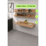 Kydonia Home Duvara Monte Kırma Katlanır Mutfak Masası ve 2’li Raf Seti 60x110 cm