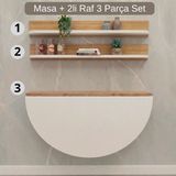 Kydonia Home Duvara Monte Oval Tasarım Katlanır Mutfak Masası ve 2’li Raflı Baharatlık Seti 60X90 cm - Atlantik Çam - Beyaz - 60 x 90 cm
