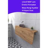 Kydonia Home Mdf Lam 4 Köşesi Oval Çam Ahşap Desenli Sabit Raflı Duvara Monte Kırma Katlanır Yemek Mutfak Masası - 45 x 72 cm