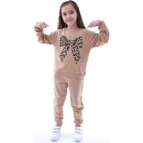 Kyex Kız Çocuk Leopar Desen Pamuklu Alt Üst Kahverengi Eşofman Takımı - Kahve Kahvesi - 5 - 6 Yaş