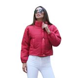 KYF STYLE Kadın Bordo Dik Yaka Çıtçıtlı Fermuarlı Kısa Şişme Mont