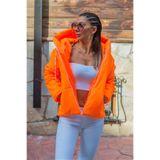 KYF STYLE Kadın Neon Turuncu Su Geçirmez Kapüşonlu Şişme Mont