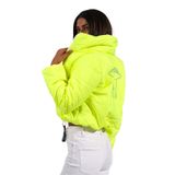 KYF STYLE Kadın Neon Yeşil Sırtı Taş Baskılı Dik Yaka Kısa Şişme Mont