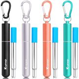Kynup 4'lü tekrar kullanılabilir pipet seti, paslanmaz çelik pipet, metal pipet, metal kasalı, anahtarlık, temizleme fırçası, silikon parçalar siyah+gümüş+gül altın+turkuaz
