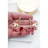 KYOLA DESİGN Bordo Beyaz Sedefli Çift Yaprak Gold Kadın Küpe (6cm)