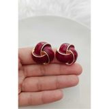 KYOLA DESİGN Bordo Bombeli Gold Kadın Küpe (2,5 cm çap)
