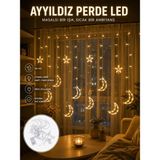 Kyops Yıldız ve Ay Figürlü Prizli Perde LED Işık Romantik Ortam Aydınlatması Yeni Nesil - Lisinya