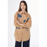 KYR Harita Nakışlı Pamuklu Tunik Camel
