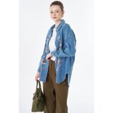 KYR Yıkamalı Nakış İşlemeli Denim Tunik Mavi