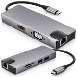 Kyro Tech 8'i 1 Arada USB C Hub, 4K HDMI, VGA, Gigabit Ethernet, 60W PD Şarj, 2x USB 3.0, SD/TF Kart Okuyucu, MacBook Pro Air ve USB-C Cihazlarla Uyumlu
