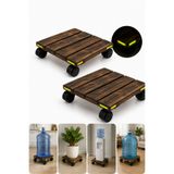 Kyrotech 2 Adet Çok Amaçlı Tekerlekli Ahşap Damacana Altlığı, Isıl İşlem Görmüş Dekoratif Ahşap Görünüm, Reflektörlü Kenarlar, Saksı, Su Sebili ve Bidon İçin Sağlam ve Kolay Taşınabilir Yükseltici Stand