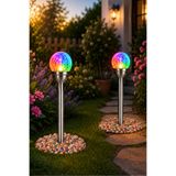 Kyrotech 2 Adet Premium Paslanmaz Solar Bahçe Lambası, Aurora Efektli Kristal Cam Küre, Fotoselli RGB ve Beyaz Led Işık, Güneş Enerjili, Su Geçirmez, Dekoratif Peyzaj Aydınlatması, Taş Ve Deniz Kabuğu Hediyeli