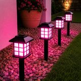 Kyrotech Hlyos 2 Adet 5W Solar Bahçe Lambası 38 cm, Güneş Enerjili Dekoratif Dış Mekan Aydınlatması, Su Geçirmez, Otomatik Sensörlü Peyzaj Lambası, Balkon, Teras, Veranda, Yürüyüş Yolu (Pembe Led)