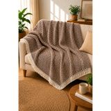 Kyrotech Premium Pamuklu Koltuk Örtüsü 170x210 cm Kahverengi, Modern Çizgili Çift Taraflı Koltuk Tekli, İkili, Üçlü Şal, Çekyat, Kanepe, Berjer Örtüsü, Terletmez, Yıkanabilir, Dekoratif Koruyucu Ev Tekstili