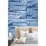 Kyrotech Taş Duvar Desenli Kendinden Yapışkanlı Folyo (3 Metre-60 CM), Vinil, Dekor folyosu, PVC Çıkartma, Mobilya, Mutfak dolabı, Granit, Cam, Fayans, Plastik İçin Uygun (Mavi Taş Duvar Desen)