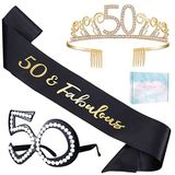 KYZCROTW Kadınlar için 50. Doğum Günü Hediyesi, 50. Doğum Günü Tacı Tacı, 50 ve Muhteşem Kuşak ve Bardaklar Kadınlar için 50 yaş Doğum Günü Partisi Süslemeleri ve Malzemeleri, 3 adet