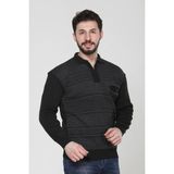 Kzc Tekstil Erkek Baba Orta Yaş ve Üzeri Triko Örgü Akrilik Kışlık Regular Fit Cepli Fermuarlı Polo Yaka Kazak - Antrasit - XL