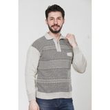 Kzc Tekstil Erkek Baba Orta Yaş ve Üzeri Triko Örgü Akrilik Kışlık Regular Fit Cepli Fermuarlı Polo Yaka Kazak - Bej - XL