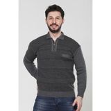 Kzc Tekstil Erkek Baba Orta Yaş ve Üzeri Triko Örgü Akrilik Kışlık Regular Fit Cepli Fermuarlı Polo Yaka Kazak - Gri - XL