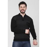 Kzc Tekstil Erkek Baba Orta Yaş ve Üzeri Triko Örgü Akrilik Kışlık Regular Fit Cepli Fermuarlı Polo Yaka Kazak - Siyah - XL