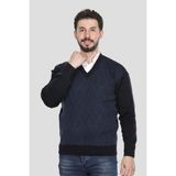 Kzc Tekstil Erkek Baba Orta Yaş ve Üzeri Triko Örgü Baklava Çizgi Desenli Akrilik Kışlık Baba V Yaka Kazak - Lacivert - XL